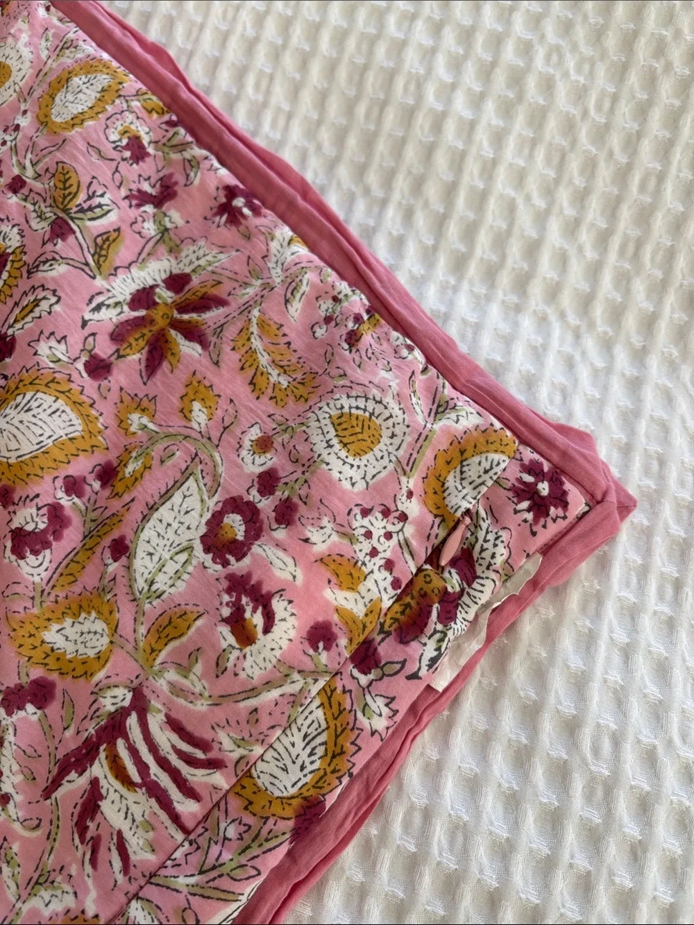 Pottery Barn Shannon Reversible Quilted Floral Pillow Shams Blue Pink Euro 26x26